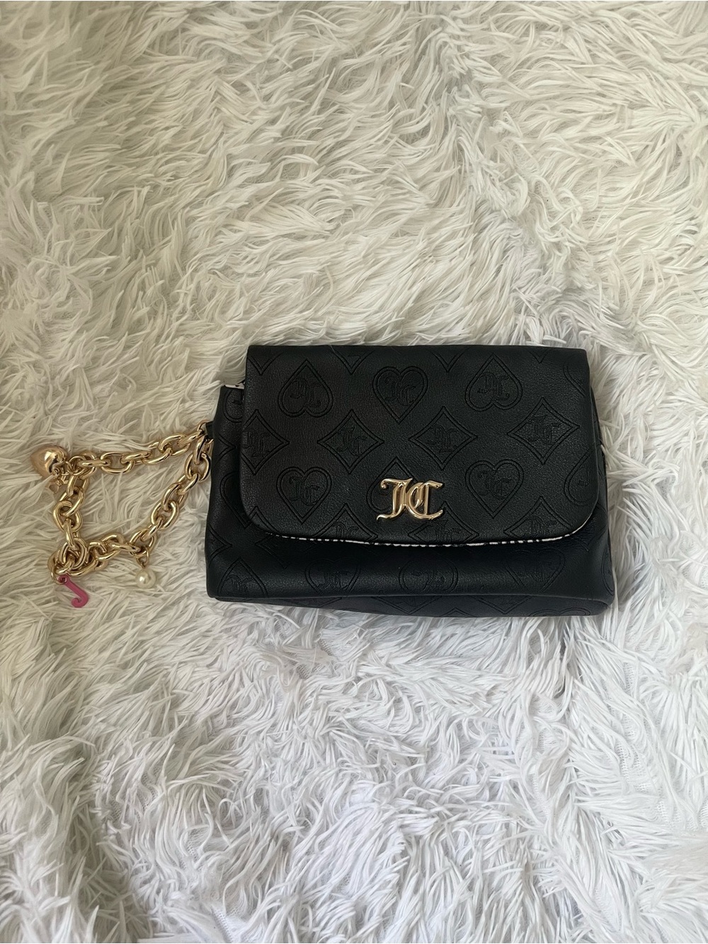 Juicy couture gold chain pearl charm makeup bag clutch